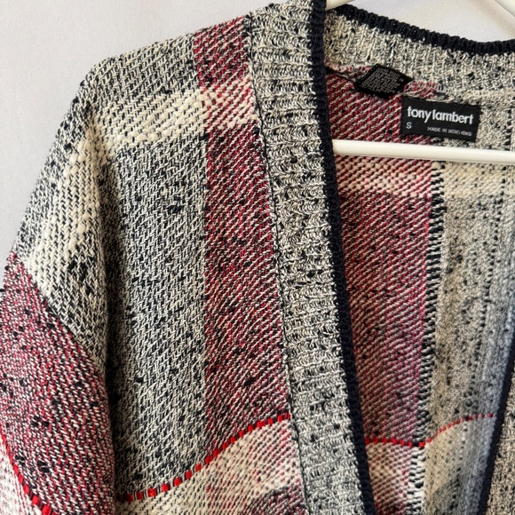 VINTAGE MENS TONY LAMBERT CARDIGAN SWEATER 80- 90’S PLAID CHECKED GRANDPA CORE S - Picture 5 of 9